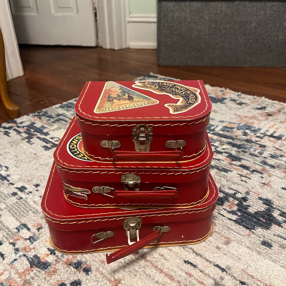 Set of Red Vintage-Style Suitcases